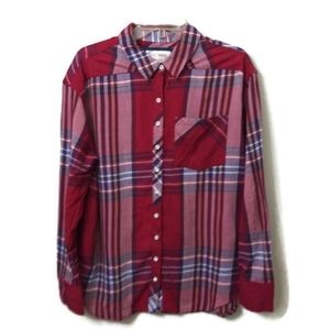 Girl Krazy Top Red Burgundy Plaid Large